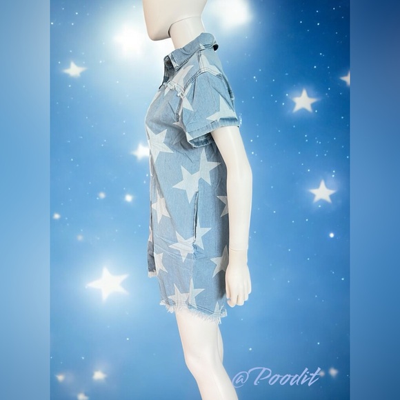 POODIT Super cute button front star dress S M XL - Picture 9 of 9